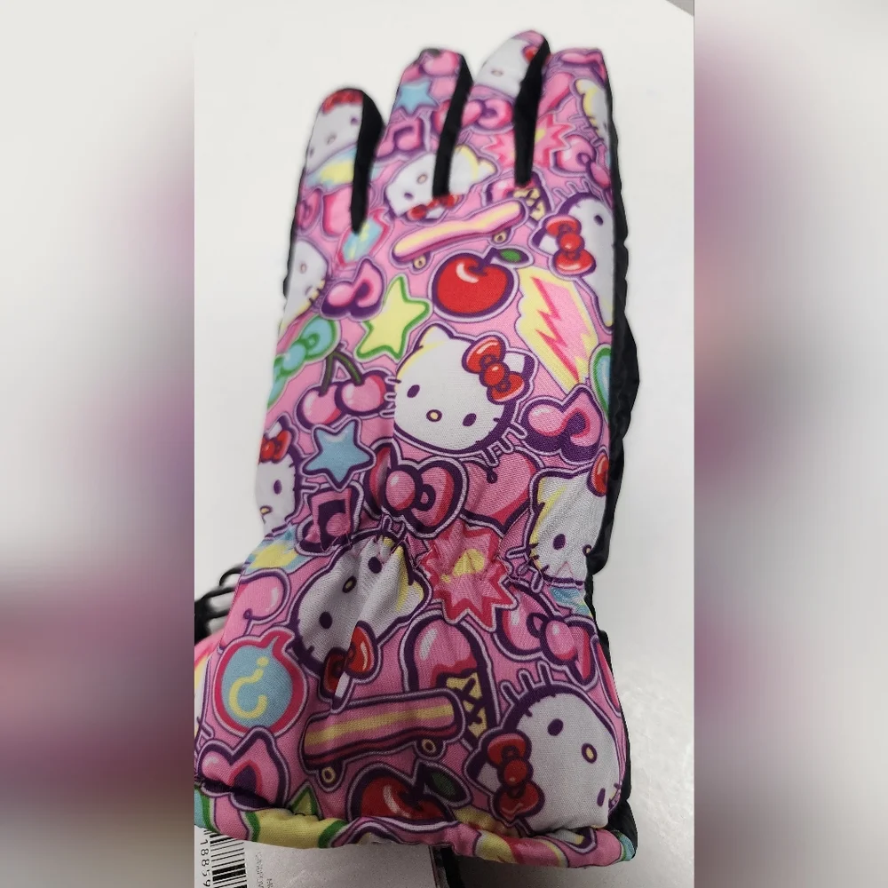 S/M Girls Hello Kitty Ski Gloves Young Kids  Multicolor Pink Design Winter New